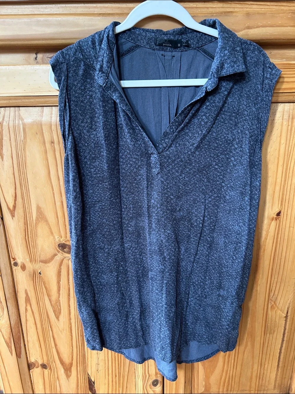 Prana Anini High Low Tunic Top Blue Geometric Pattern V-Neck Relaxed Fit - Picture 1 of 7